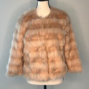 Mossimo Women's Faux Fur Cream Striped Jacket with Pockets, Large